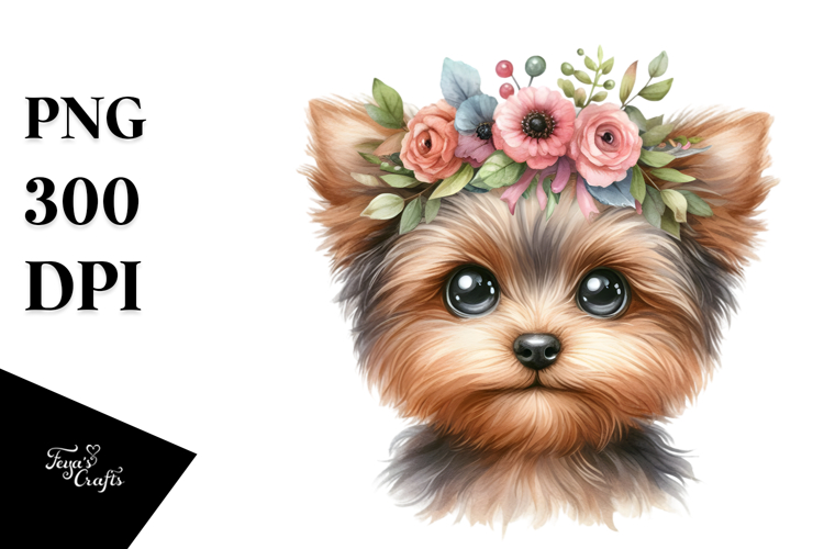 Watercolor Yorkipoo Big Eyes Wreath Clipart