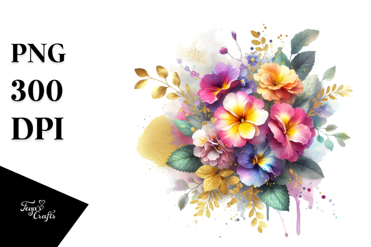 Colorful Bouquet Gold Foil Primrose Splash | Sublimation