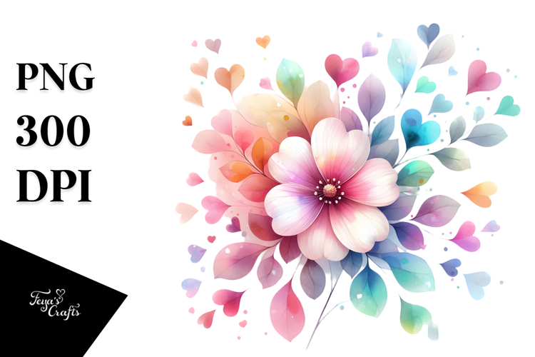 Pastel Watercolor Digital Flower, High-Quality PNG