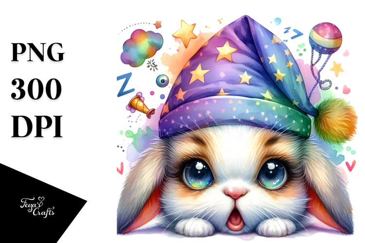 Crazy Watercolor Baby Bunny, Vibrant PNG