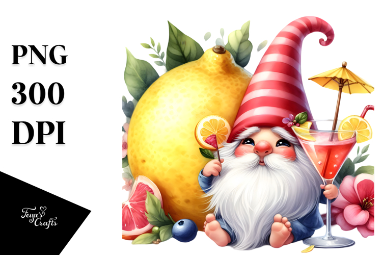 Cute Gnome Drinking Cocktail PNG example image 1