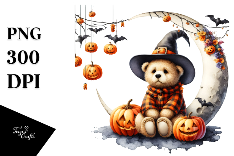 Bear on Half Moon for Halloween PNG
