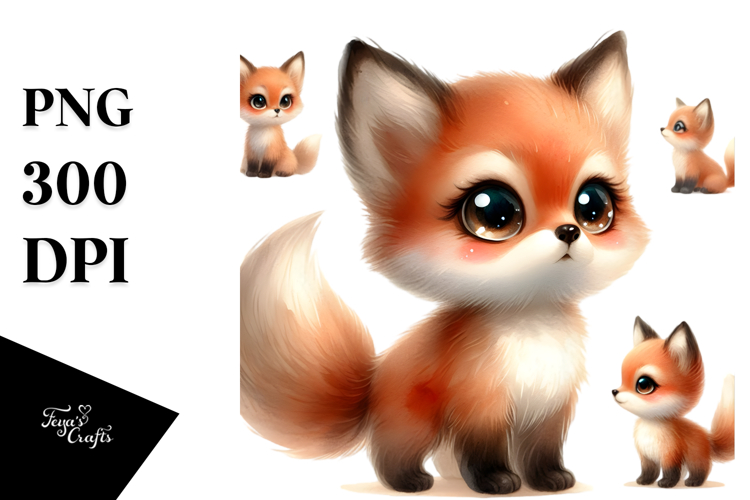 Watercolor Baby Fox Standing Up | Clipart