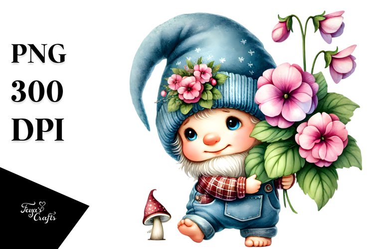 Cute Baby Gnome with Impatiens PNG