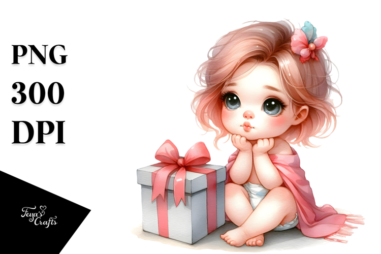 Cute Baby with Gift PNG