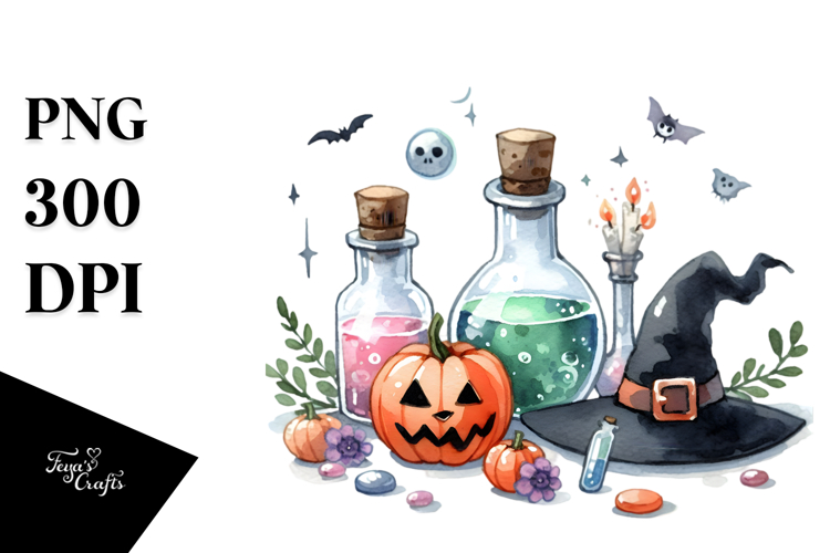 Watercolor Magic Potion Halloween Clipart, Transparent PNG
