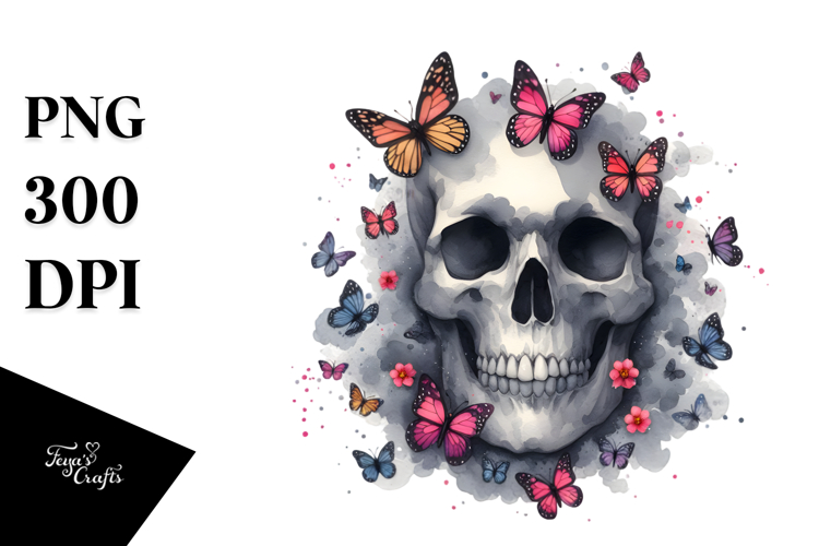 Colorful Cute Skull with Splashes, PNG