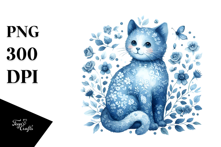 Blue Toile Cat, Fluffy PNG example image 1