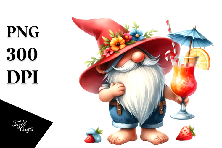Gnome Drinking Cocktail in Summer Clothes PNG