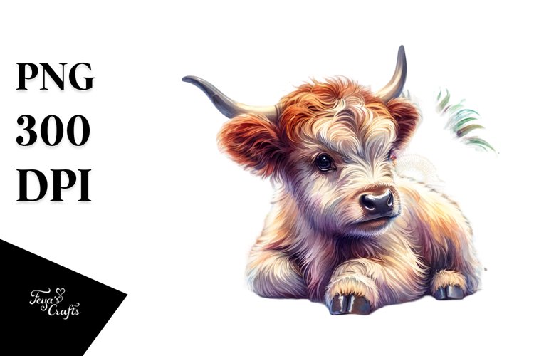 Colorful Baby Highland Cow with Rio Carnival, Transparent