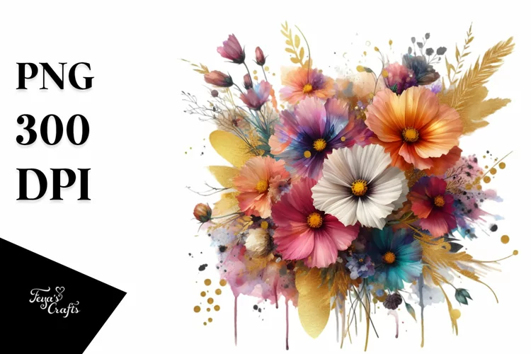 Colorful Abstract Bouquet with Cosmos PNG
