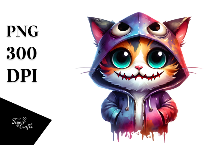 Adorable Spooky Cat Hoodie, Cartoon Style PNG