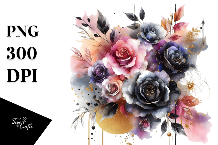 Watercolor Abstract Black Roses
