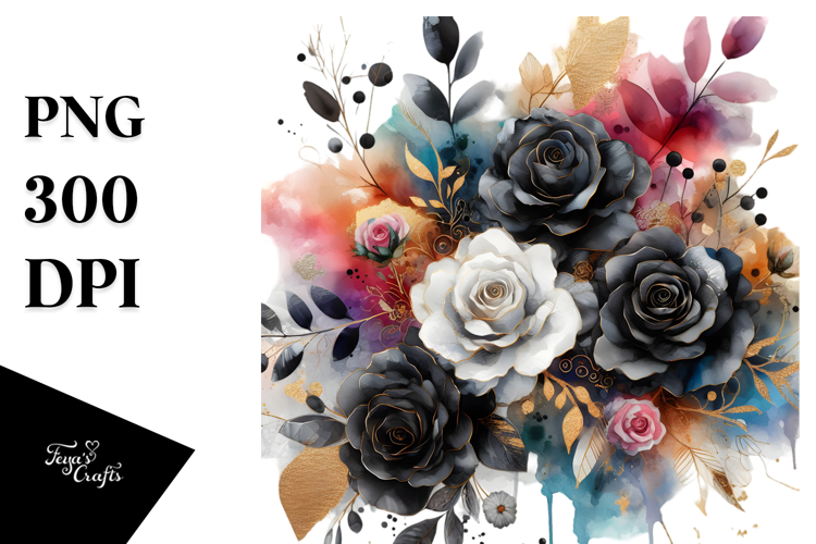Watercolor Abstract Black Roses