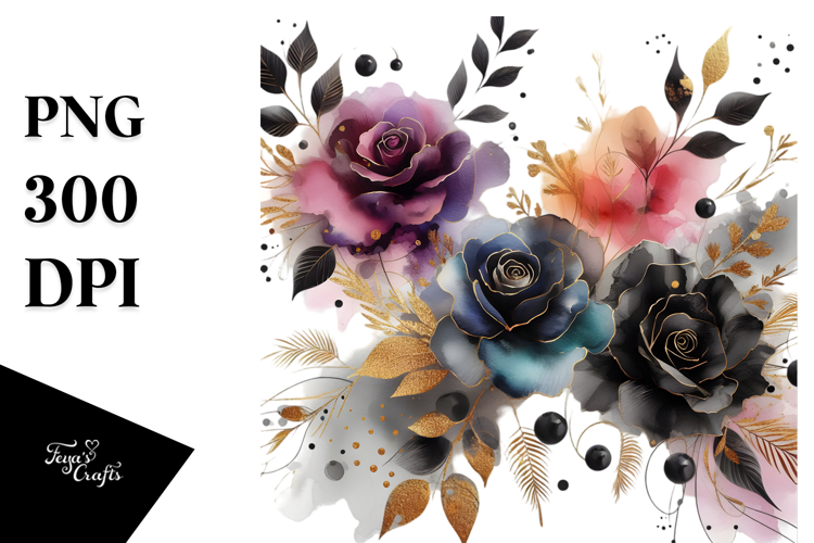 Watercolor Abstract Black Roses
