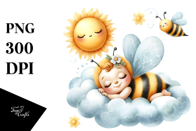 Cute Baby Bee on Cloud for Summer | Clipart