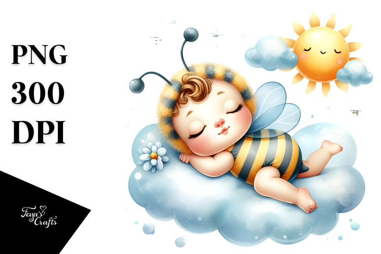 Cute Baby Bee on Cloud for Summer | Clipart