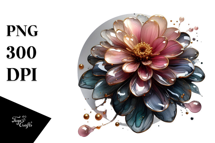 Glossy Zinnia, Round Watercolor Splash example image 1