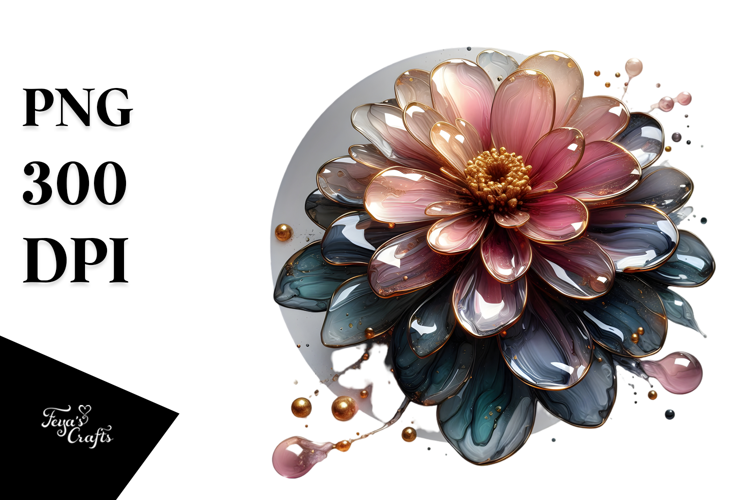 Glossy Zinnia, Round Watercolor Splash