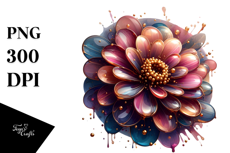 Glossy Zinnia, Round Watercolor Splash