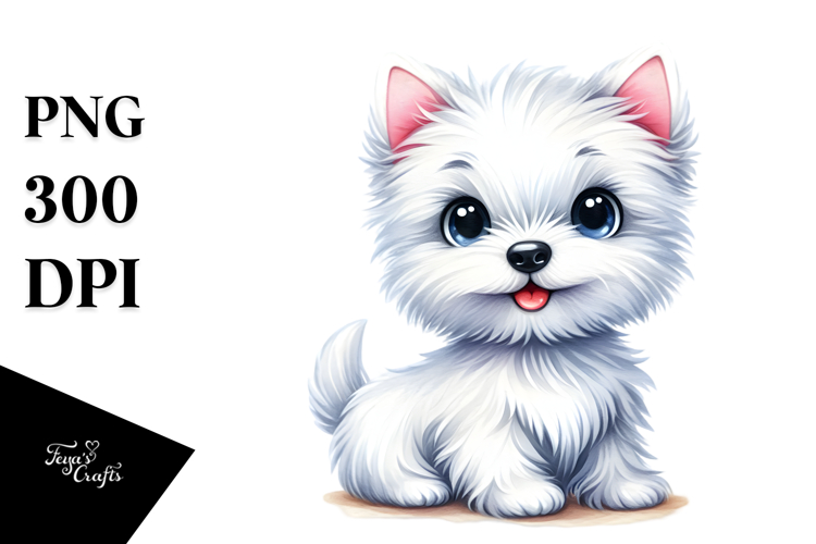 Watercolor Cute Cartoon West Highland White Terrier