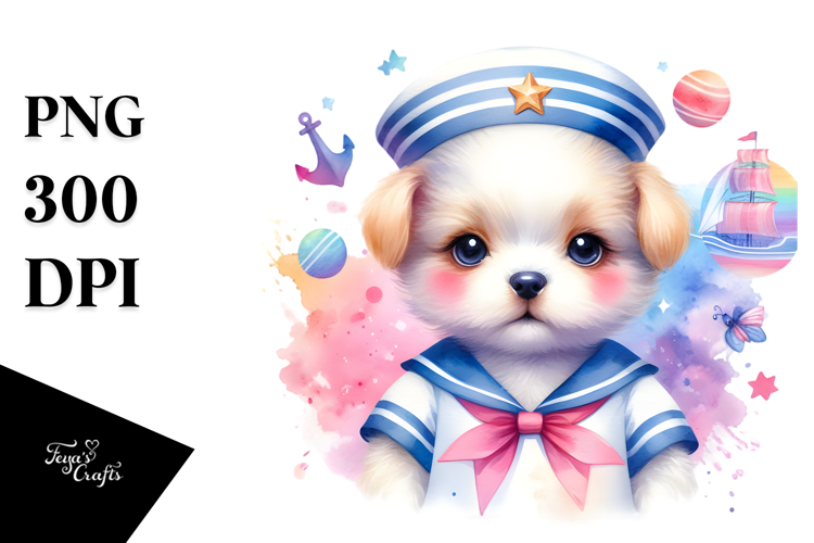 Vibrant Pastel Cute Puppy Sailor Suit