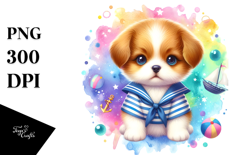 Vibrant Pastel Cute Puppy Sailor Suit