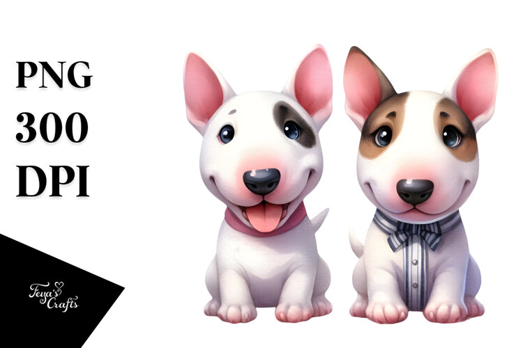 Watercolor Cute Bull Terrier example image 1