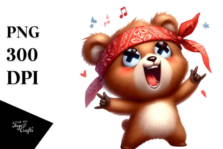 Cute Cartoon Bear with Bandana PNG