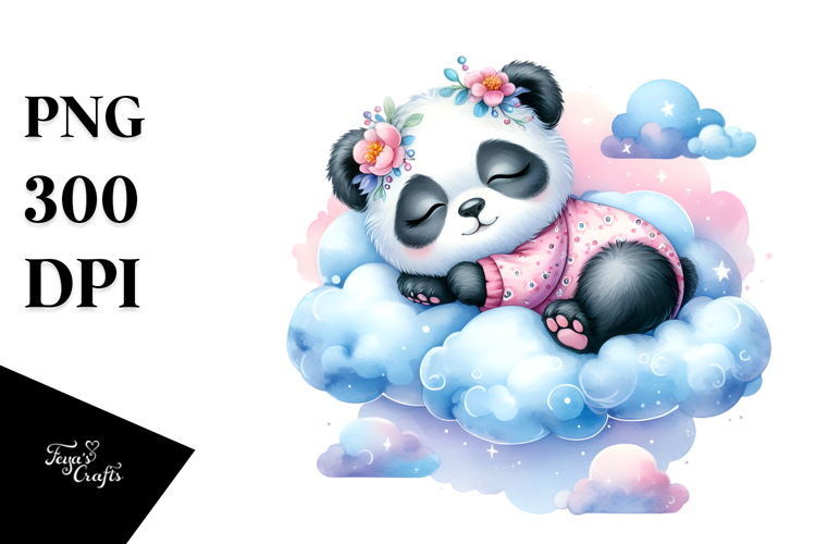 Vibrant Cute Baby Panda Sleeping on Cloud