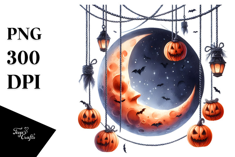 Halloween Half Moon with Jack-o-Lanterns PNG