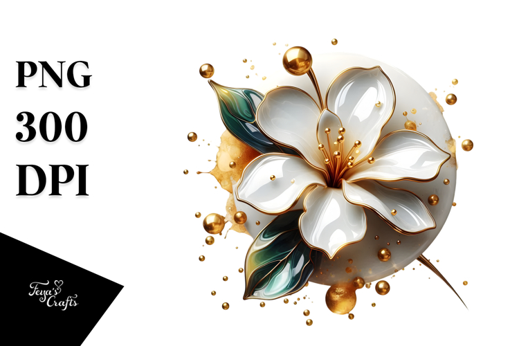 Abstract Gardenia Watercolor Splash PNG example image 1