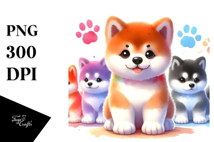 Cute Colorful Akita Sublimation Clipart