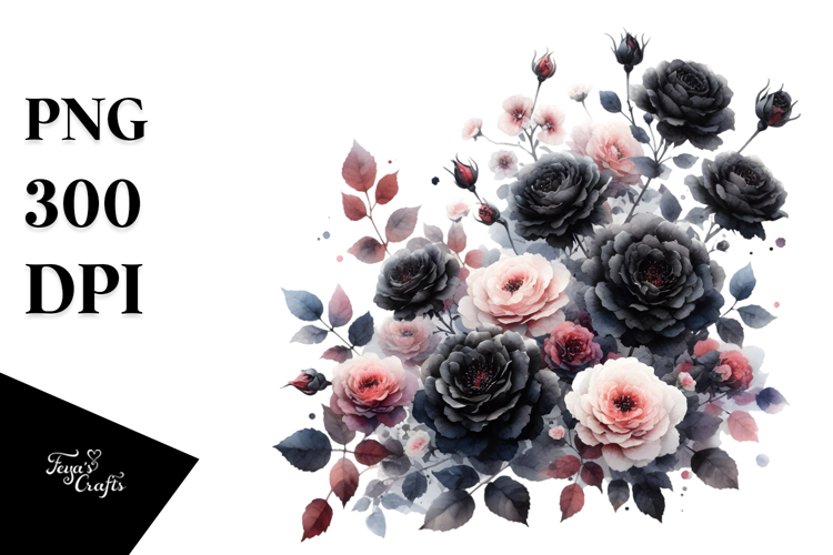 Colorful Black Roses Glossy PNG
