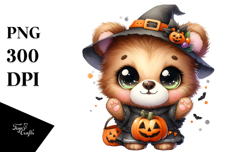 Energetic Baby Bear in Halloween Attire PNG