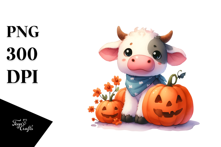 Simple Halloween Baby Cow, Vibrant PNG