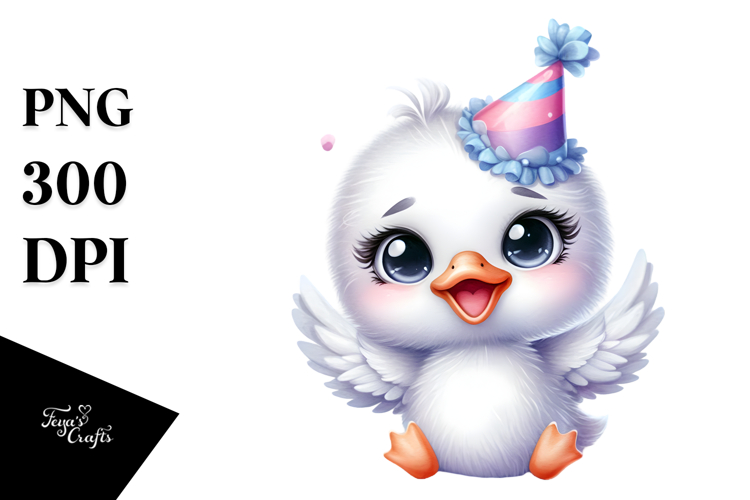 Cute Baby Swan with Party Hat, PNG