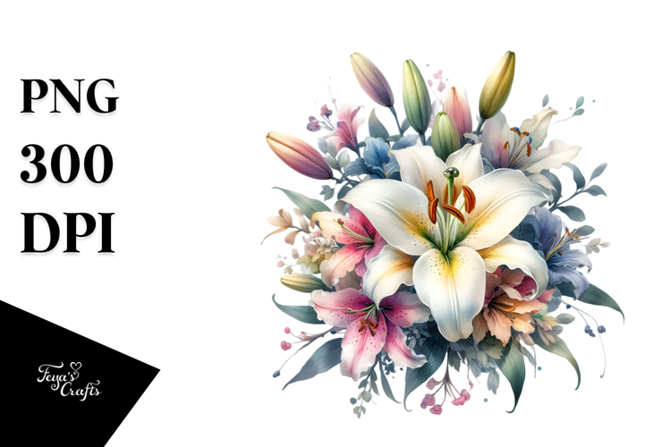 Vibrant Lily Watercolor Design, High-Res PNG