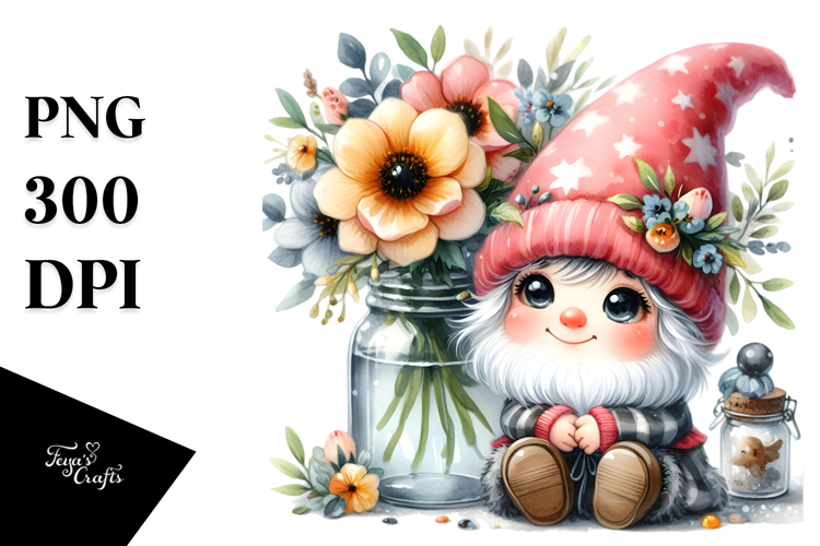 Cute Gnome Smiling Flowers