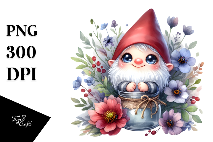 Cute Gnome Smiling Flowers