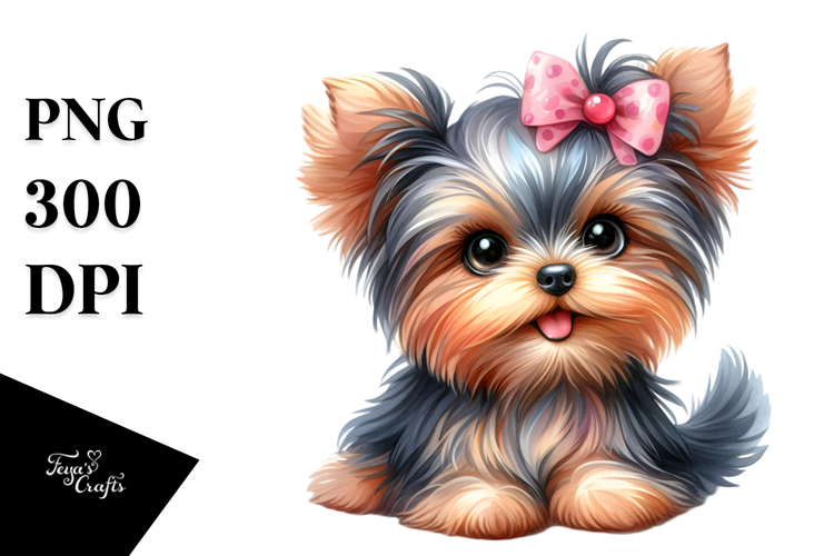 Watercolor Cute Cartoon Yorkshire Terrier