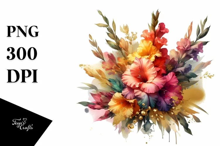 Abstract Vibrant Bouquet with Gladiolus PNG