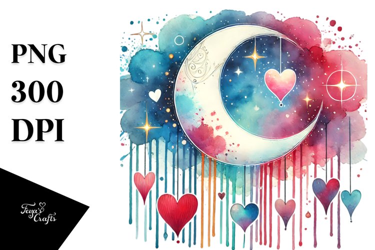 Valentines Hearts Moon PNG