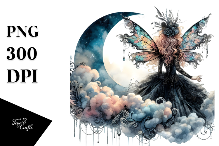 Gothic Fairy on a Cloud, PNG