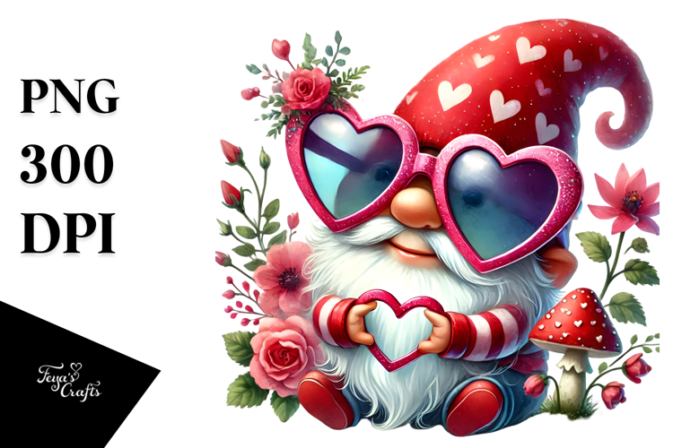 Heart Sign Gnome with Sunglasses PNG