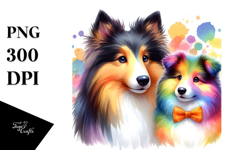 Cute Colorful Collie Sublimation Clipart