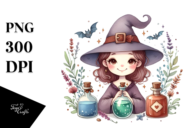 Simple Vintage Witch with Magic Potion PNG example image 1