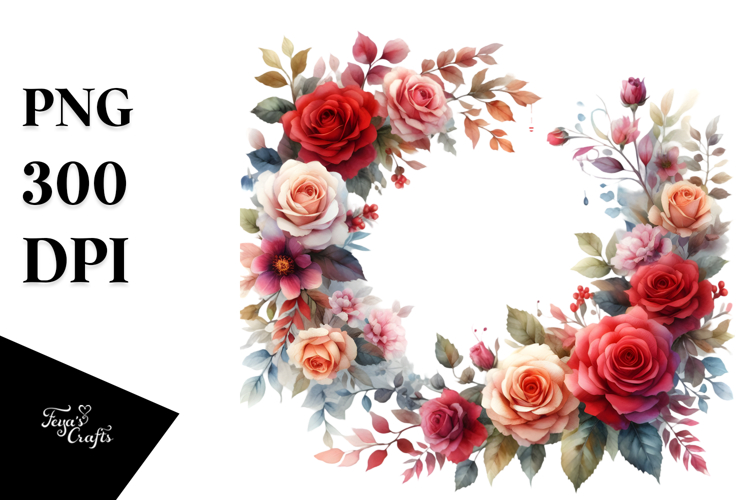 Colorful Red Roses Floral Frame PNG