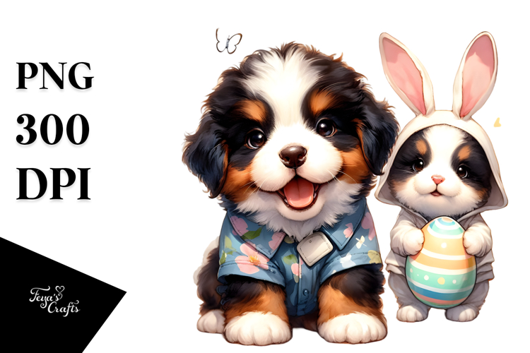 Cute Baby Bernese Dog, PNG