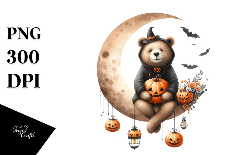 Halloween Bear on Moon, PNG example image 1